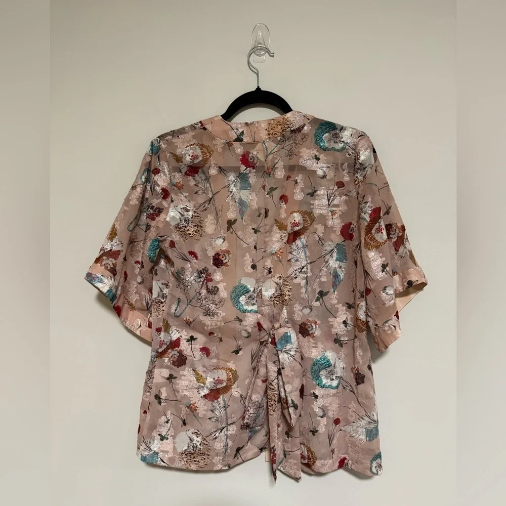 Luba Floral Metallic Sheer Kimono Cardigan Topper Small Boho Romantic Fairy